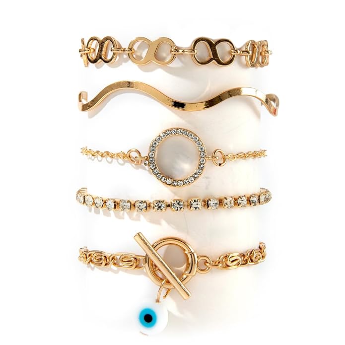 Shining Diva Fashion Evil Eye Charm Lucky Protection Bohemian Stackable Multilayer Beaded Bracelet for Women and Girls