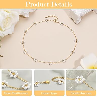 SANNIDHI Pearl Necklace for Women for Girls Gold Plated Stainless Steel Chain Flower Pendant Necklace - Image 4
