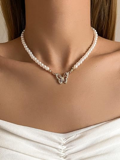 Shining Diva Fashion Pearl Chain Pendant Necklace for Women and Girls - Image 2